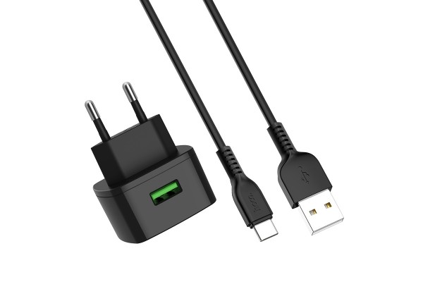 Набор зарядного устройства с кабелем Type-C Cutting-edge” EU QC3.0 2-USB портом