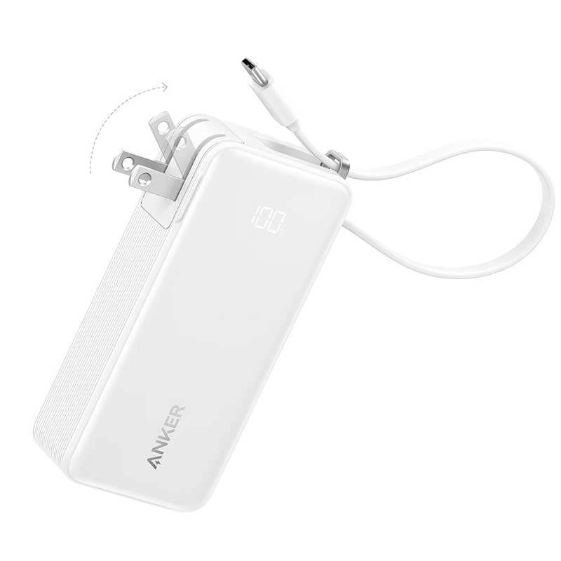 Внешний аккумулятор Anker Power Bank 10000мАч, 30W, Fusion Built-In Retractable USB-C Cable