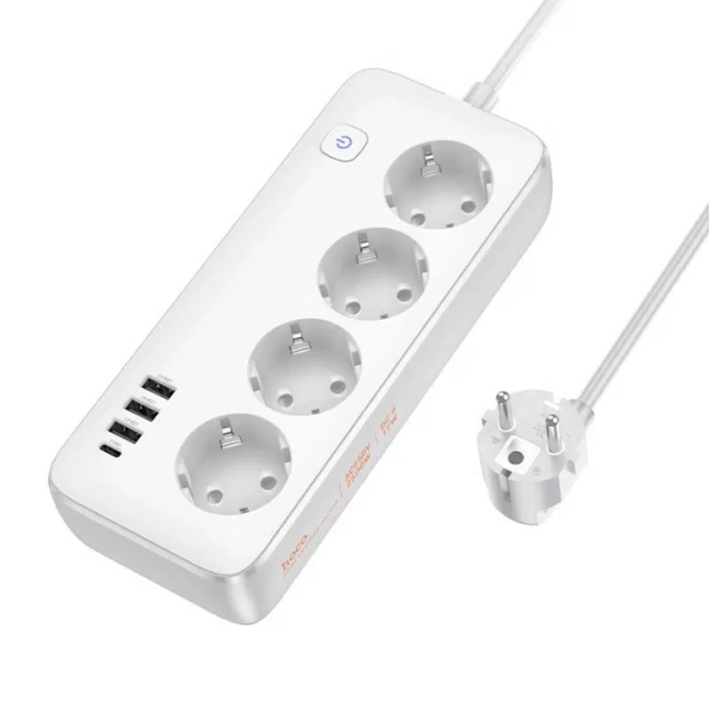 Удлинитель Hoco AC21 4 розетки + 3 USB-A + 1 USB-C (EU)