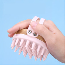 Силиконовая щетка для массажа и мытья головы Bamboo Hair Brush (B15T)