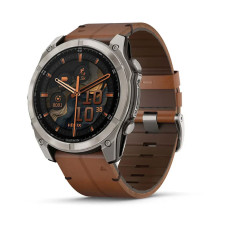 Часы Garmin Fenix 8 51mm AMOLED Sapphire Bare Titanium Black with Chestnut Leather Band