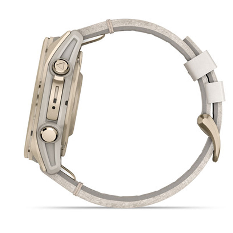 Часы Garmin Fenix 8 43mm AMOLED Sapphire Soft Gold Stainless Steel with Fog Gray Leather Band