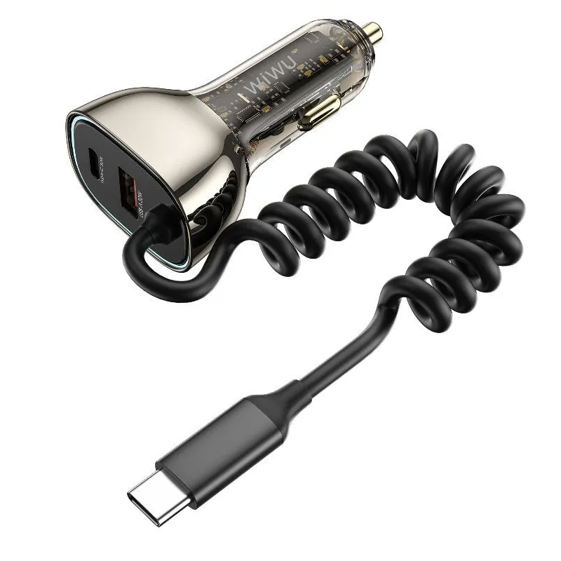 Автомобильная зарядка Wiwu Geek Car Charger USB-A+USB-C Cable Wi-QC016