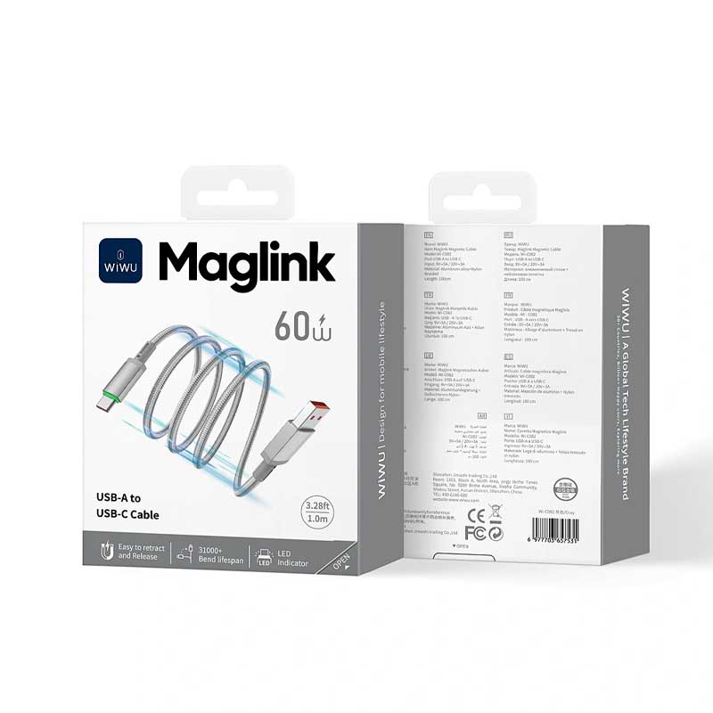 Кабель Wiwu 60W Maglink Magnetic Cable Wi-C082 A-C 1M