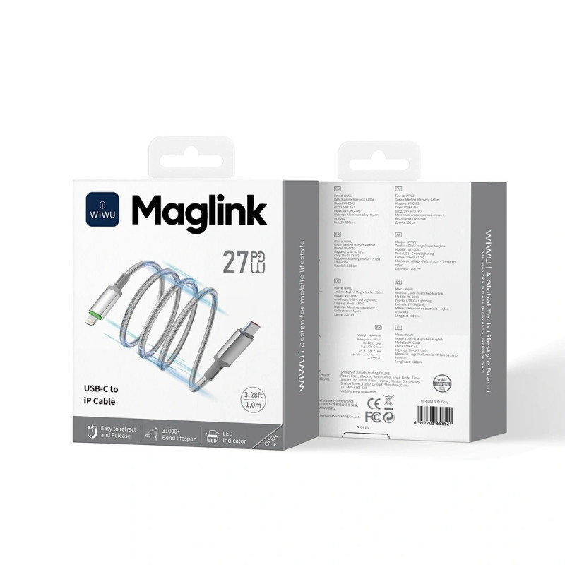 Кабель Wiwu 27W Maglink Magnetic Cable Wi-C083 C-L 1M