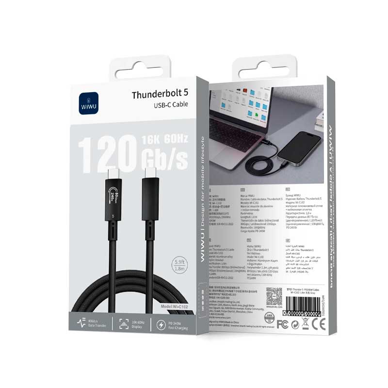 Кабель Wiwu 240W Thunderbolt 5 Cable USB-CtoUSB-C Cable Wi-C102