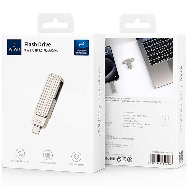 Флешка Wiwu Infinite 3 in 1 USB 3.0 Flash Drive 256GB Wi-FD001