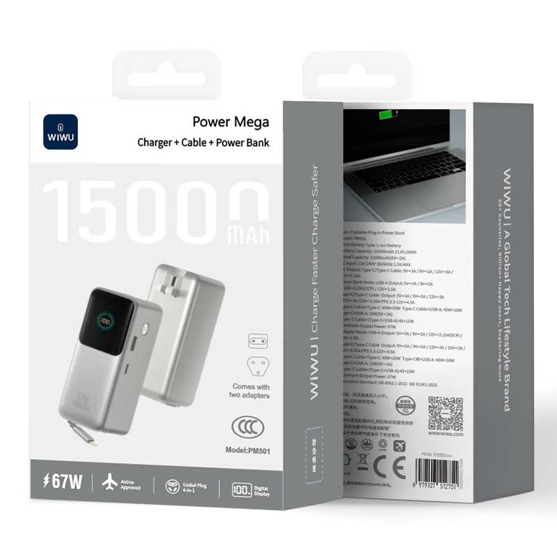 Внешний аккумулятор Wiwu(Повер банк) WiWU Power Mega Charger + Cable + Power Bank PM501 15000mAh 