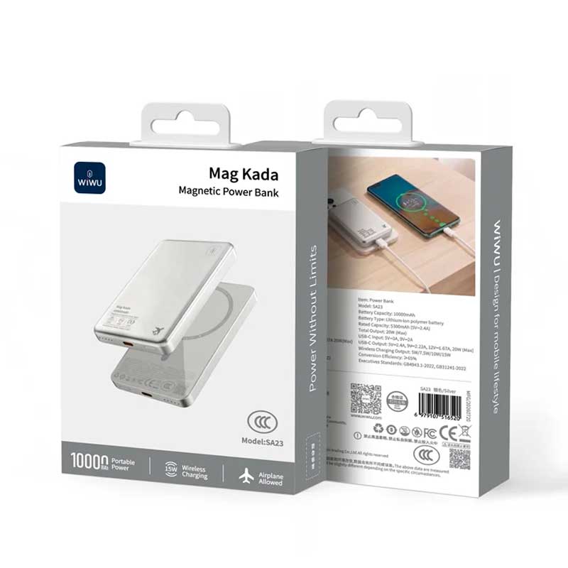Внешний аккумулятор Wiwu Ultra thin magnetic power bank SA23 10000mAh (3C)
