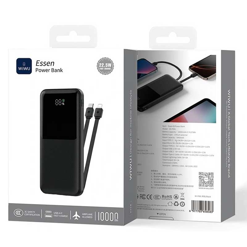 Внешний аккумулятор Wiwu Essen Power bank 22.5W 10000mAh Wi-P081 (3C)