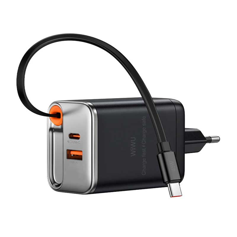 Зарядное устройство Helix GaN Faster Charger PD45W with Built in Retractable Cable 70cm Wi-G021