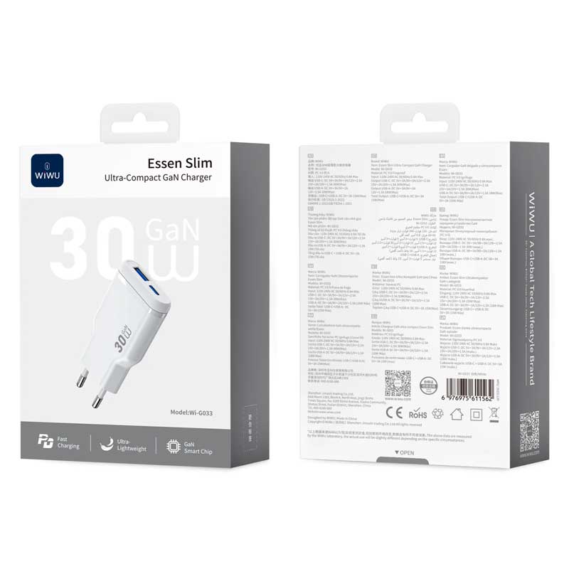 Зарядное устройство WiWU 30W Essen Slim Ultra-Compact GaN Charger Wi-G033