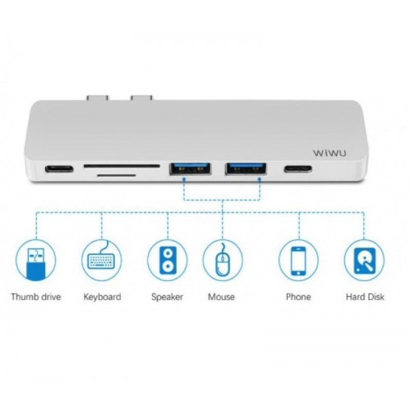 Адаптер-переходник Wiwu USB Type-C 7 in 1 Hub (T8)