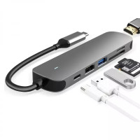 Адаптер 6/1 USB-C HUB + Card Reader Type-C на HDMI, HDTV