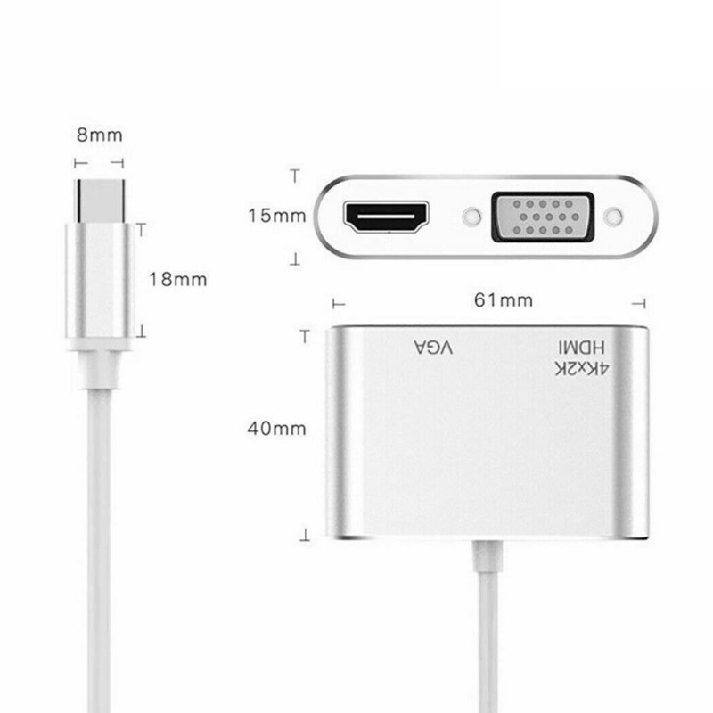 Универсальный адаптер c Type-C на 1xHDMI/1xVGA