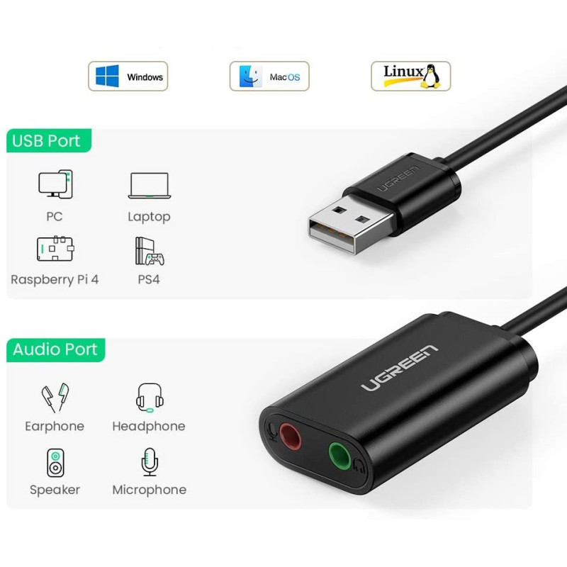 Универсальный адаптер UGreen USB External Stereo Sound Adapter